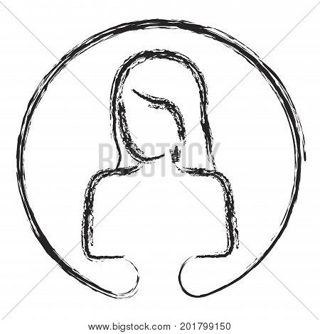 monochrome blurred circular emblem silhouette of female half body and faceless vector illustration