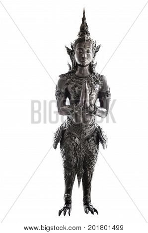kinnaree statue a half woman and swan on isolate background.