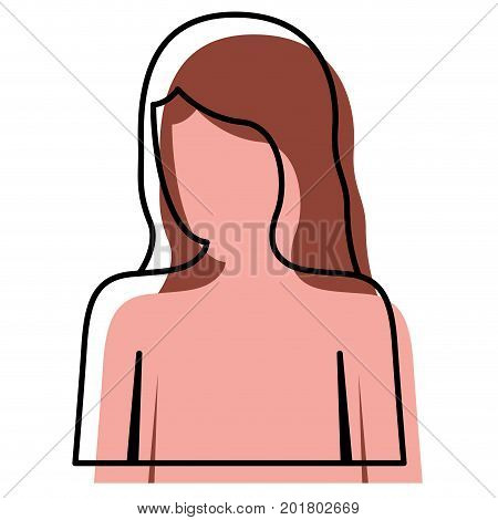 watercolor silhouette of female half body and faceless vector illustration
