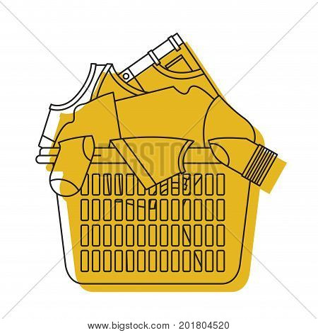 yellow watercolor silhouette of laundry basket with heap of clothes vector illustration