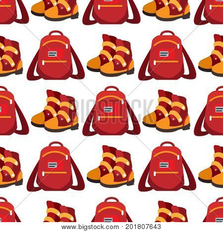 Popular youth accessories, bright backpack and boots seamless pattern, vector illustration
