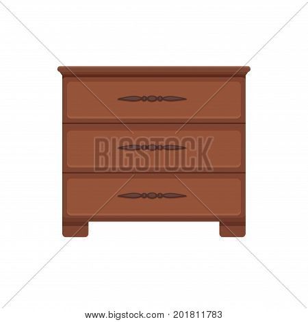 Bedside table flat colorful illustration. Wooden furniture for bedroom web site design or advertisement.  Isolated vector icon on White background