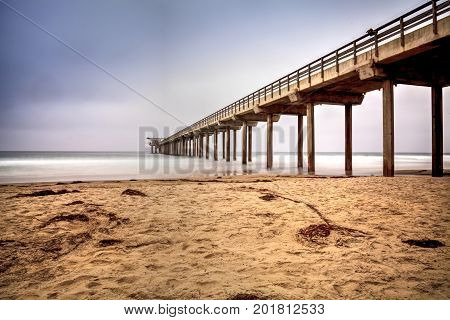 Overcast Cloudy Day Over Scripps Pier Beach In La Jolla