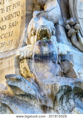 Della Porta Fish Fountain Piazza della Rotunda Rome Italy. Fountain created in 1575 by Giacomo Della Porte.