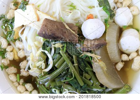 Vietnamse Noodle Soup, Served With Fresh Herbs At The Buddhist Eatery, Radish, Morning Glory, Shiita