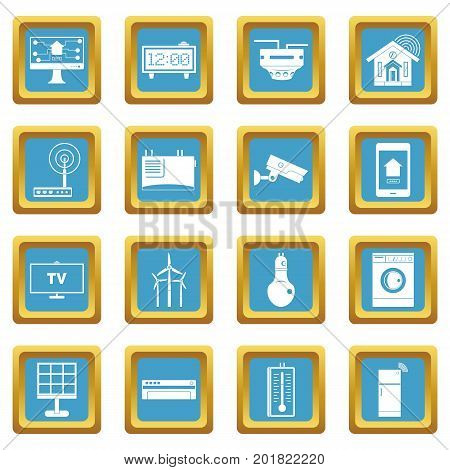 Smart home house icons set in azur color isolated vector illustration for web and any design