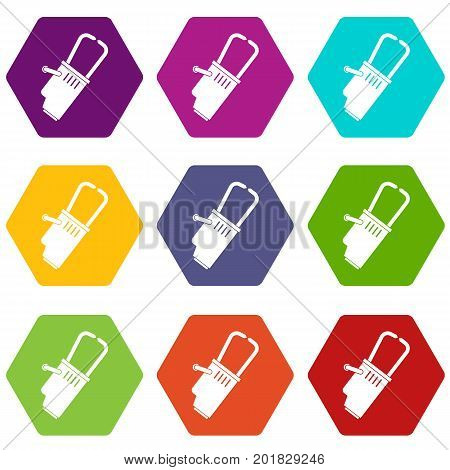 Welding equipment icon set many color hexahedron isolated on white vector illustration