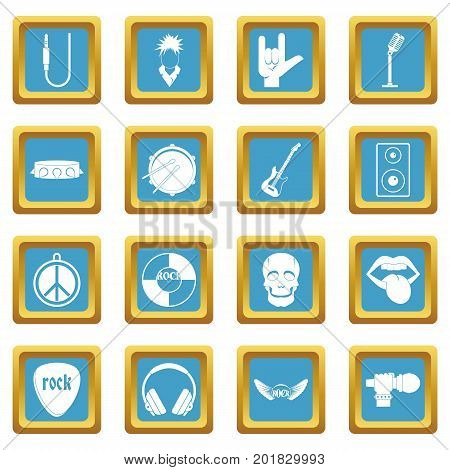 Rock music icons set in azur color isolated vector illustration for web and any design
