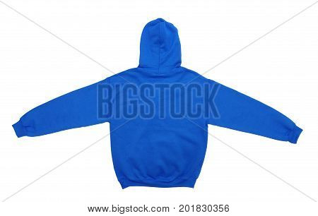 spread blank hoodie sweatshirt color blue back view on white background