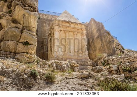 The Tomb of Zechariah in Kidron Valley or King's Valley near the walls of the Old City of Jerusalem Israel