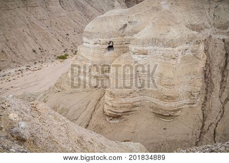 Qumran Caves archaeological site of Qumran National Park in Judaean Desert in Israel