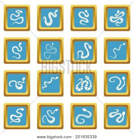 Snake icons set in azur color isolated vector illustration for web and any design