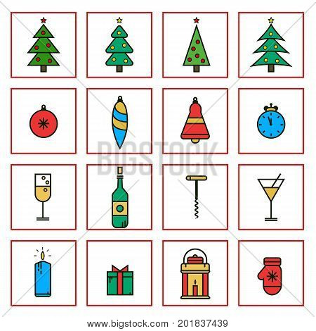 Christmas and New Year flat line icons in minimalistic design. Set of noel flat line icons in trendy style.