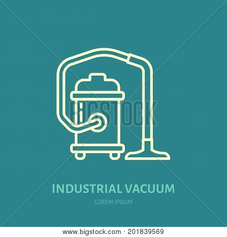 Industrial vacuum cleaner flat line icon, logo. Vector illustration of household appliance for housework equipment shop or cleaning service.
