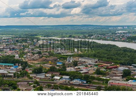 Aerial over the cultural center of Ufa