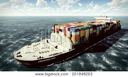 Huge container on way to port 3d rendering