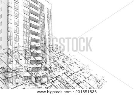 Background of architectural sketch drawing drawing of building