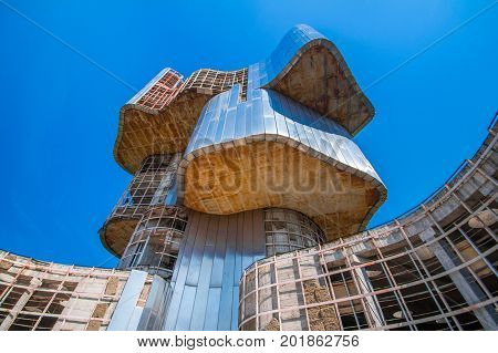 Petrova gora, Croatia, August 27, 2017: Socialist memorial of people's uprise against fascism in World War II on Petrova gora mountain in Croatia, built 1970-1980, design by sculptor Vojin Bakic