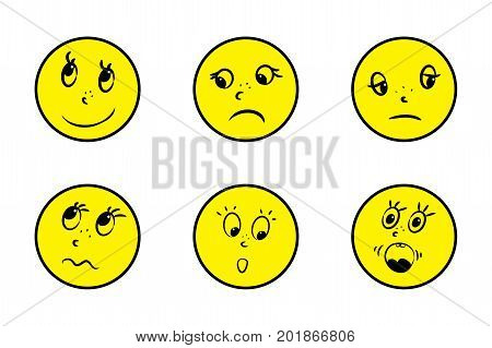 Set Smiles Crazy Emotions Isolated On White Background