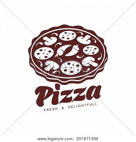vector flat pizza icon pictogram. Isolated illustration on a white background. Pizzaria , delivery company brand , logo ready to use design. Restaurant, cafe menu decoration object