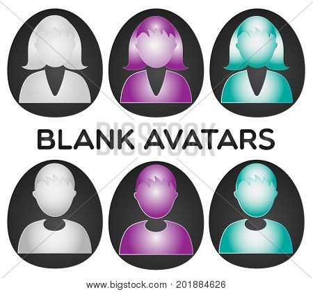 A set of blank male and female avatars. AI and Jpg file