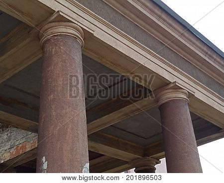 Column. Antique column. Fragment of a temple with columns. Antique architecture. Architectural background. Column.