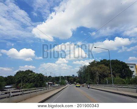 Beautiful Asphalt Road Freeway Motorway Highway Under Sunny Sky.