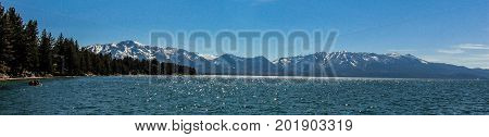The south Tahoe lake surrounded by mountains
