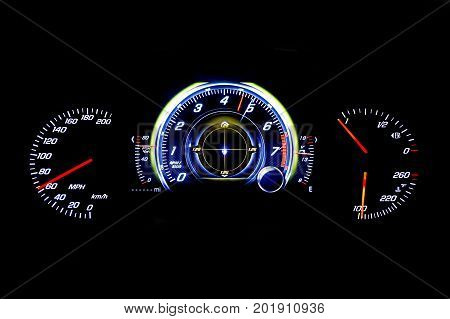 Modern Light Car Mileage On Black Background Mph