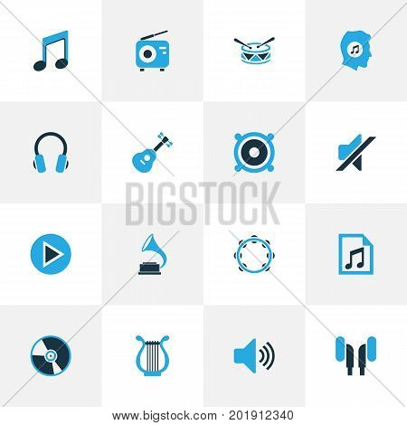 Audio Colorful Icons Set. Collection Of Harp, Note, Playlist And Other Elements