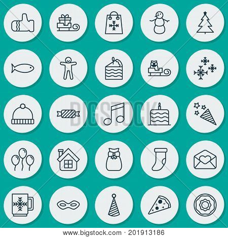 Holiday Icons Set. Collection Of Knitted Cap, Toboggan, Winter And Other Elements