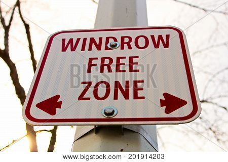 Windrow Free Zone Sign In The City