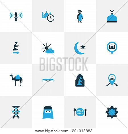 Religion Colorful Icons Set. Collection Of Nachmittag, Inscription, Place And Other Elements