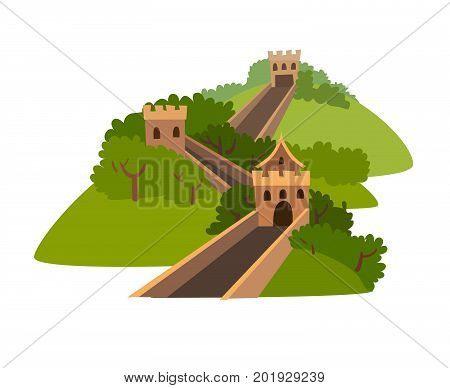Greatwall vector icon. Chinese abstract landscape. Travel landmark isolated on white background. Flat cartoon vector illustration