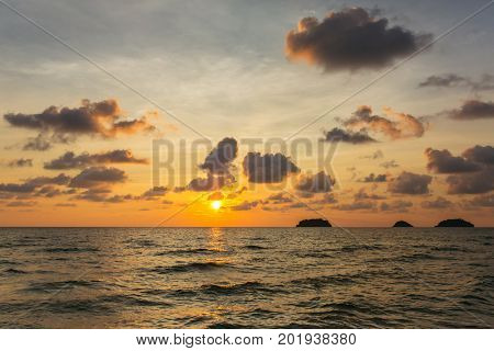Beautiful sunset sky over the Andaman sea near Koh Kud island, Thailand