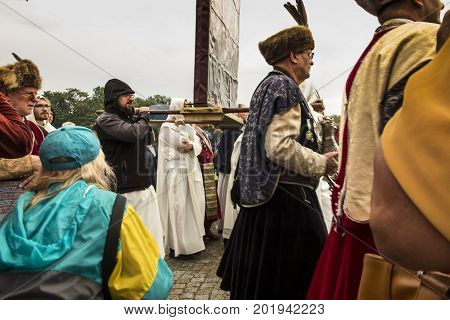 Czestochowa Poland 26 August 2017: Jubilee 300 of anniversary of the coronation of the image of the Mother of God of Czestochowska with papal crowns. Carrying the image for the Jasna Gora peak.