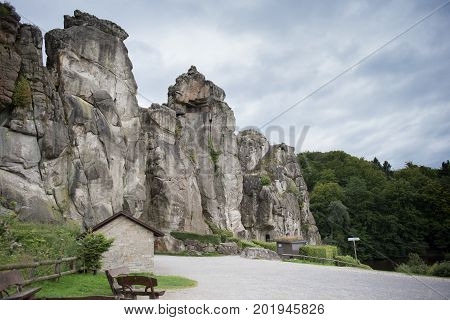 Externsteine in the footpath in the Teutoburger wood North Rhine-Westphalia