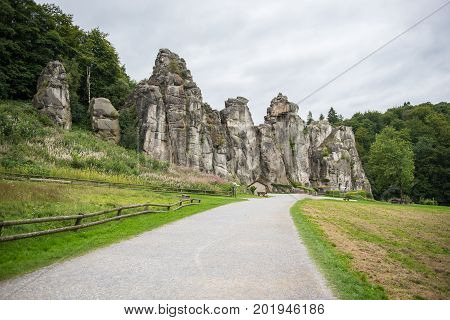 Externsteine in the footpath in the Teutoburger wood North Rhine-Westphalia