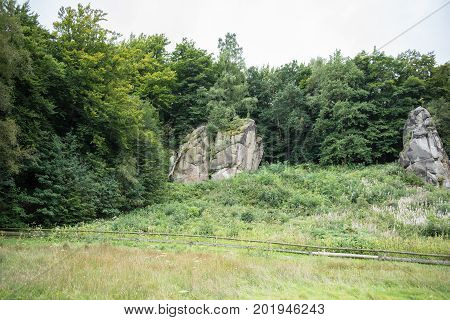 Externsteine in the footpath in the Teutoburger wood North Rhine-Westphalia