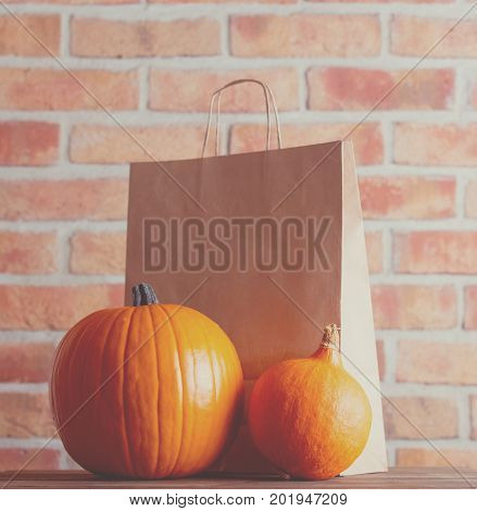 Two Autumn Pumpkins And Eco Package