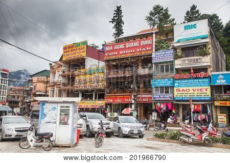 SA PA, VIETNAM - AUGUST 2017: Sa Pa town, the high mountains, Lao Cai province, Vietnam
