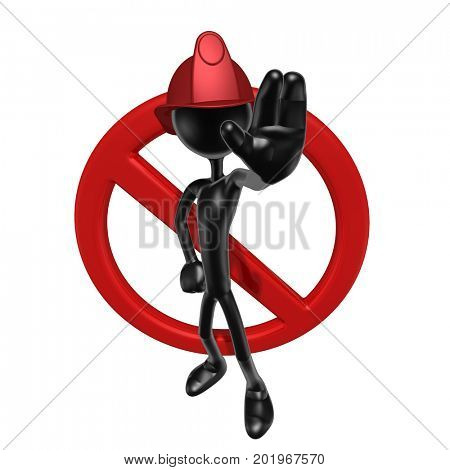 The Original 3D Character Fireman Illustration With A No Symbol