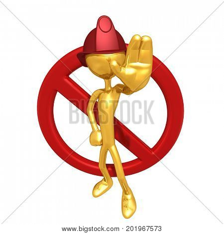 The Original 3D Character Fireman Illustration With A No Symbol