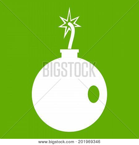 Cannonball icon white isolated on green background. Vector illustration