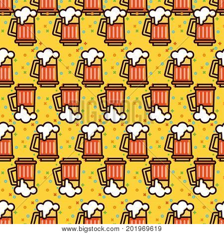 Seamless pattern with foam beer in large mugs Fashionable Ornamnet for bar pub octoberfest festival. Texture for scrapbooking, wrapping paper textile web page textile wallpaper surface design fashion