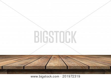Empty Wooden table top isolated on white.