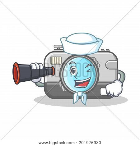 Sailor with binocular camera caharacter cartoon design vector illustration