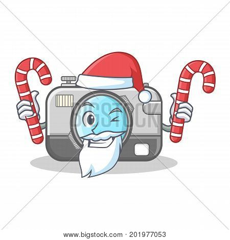 Santa with candy camera caharacter cartoon design vector illustration