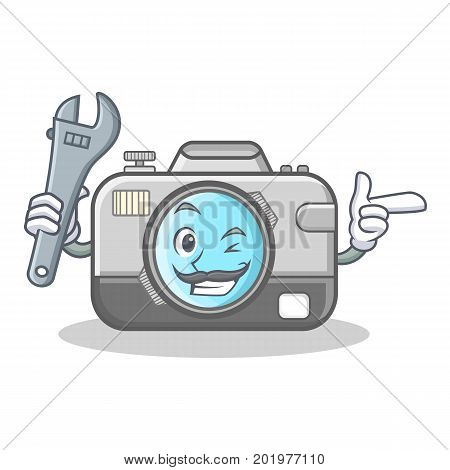 Mechanic camera caharacter cartoon design vector illustration