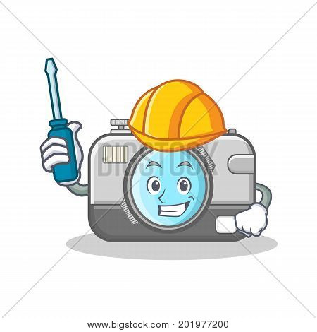 Automotive camera caharacter cartoon design vector illustration